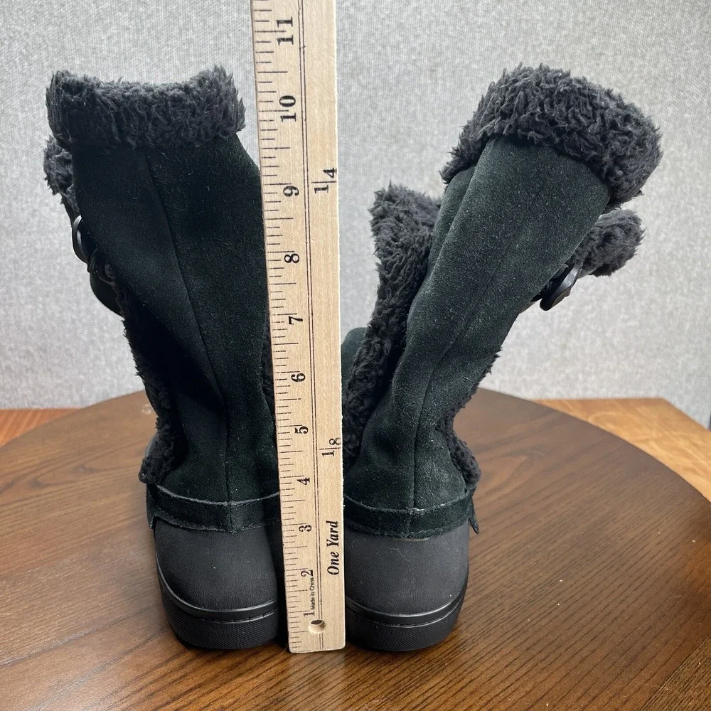 Crocs  Modessa Boot Women's Size 7 Black Faux Fur Suede Button Synthetic Slip On